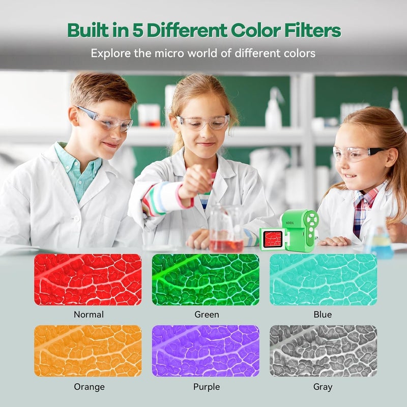 Hideal HP20 IPS Microscope for Kids: [3-in-1] [Easy and Fun] 2" Portable Handheld Microscope Miniscope, Pocket Mini Scope Educational Science Kit, Christmas Birthday Gifts for Kids, 32GB, Green - Image 4